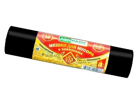 Мешки для мусора 120 л, с завязками, черные, в рулоне 10 шт., ПНД, 15 мкм, 800х750 мм, VIP, Z12010black в Ярославле