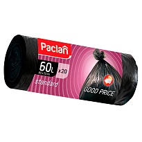 Мешки для мусора 60 л, черные, в рулоне 20 шт., ПНД, 7,4 мкм, 720х600 мм, PACLAN, 600820 в Ярославле