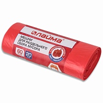 Мешки для мусора 60 л, красный, в рулоне 20 шт., ПНД, 10 мкм, 680х580 мм, LAIMA, 606702 в Ярославле