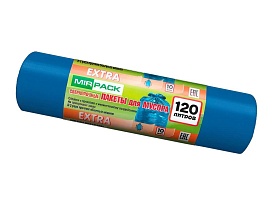 Мешки для мусора 120 л, синие, в рулоне 10 шт., ПНД, 14 мкм, 1100х700 мм, EXTRA, ex1201802 в Ярославле
