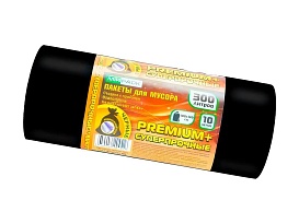Мешки для мусора 300 л, черные, в рулоне 10 шт., ПВД 70 мкм, 1400х1000 мм, PREMIUM+, 30010160 в Ярославле
