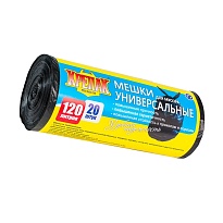Мешки для мусора 120 л, черные, в рулоне 20 шт., ПНД, 15 мкм, 1100х700 мм, Крепак, 4607075710207 в Ярославле