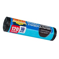 Мешки для мусора 120 л, с ушками, черные, в рулоне 10 шт., ПНД, 15 мкм, 1100х700 мм, Крепак, 4607075710474 в Ярославле