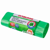 Мешки для мусора 60 л, зеленые, в рулоне 20 шт., ПНД, 10 мкм, 680х580 мм, LAIMA, 606704 в Ярославле