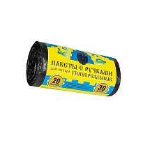 Мешки для мусора 20 л, с ручками, черные, в рулоне 30 шт., ПНД, 10 мкм, 550х440 мм, Крепакоф, 4607075710658 в Ярославле