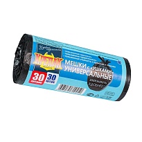 Мешки для мусора 30 л, с ушками, черные, в рулоне 30 шт., ПНД, 9 мкм, 600х500 мм, Крепак, 4607075710450 в Ярославле
