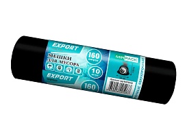 Мешки для мусора 160 л, ароматизированные, черные, в рулоне 10 шт., ПВД, 80 мкм, 1100х930 мм, EXPORT, exp16010142 в Ярославле