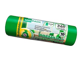 Мешки для мусора 240 л, ароматизированные, зеленые, в рулоне 10 шт., ПВД 45 мкм, 1300х930 мм, PREMIUM+, 240108301 в Ярославле