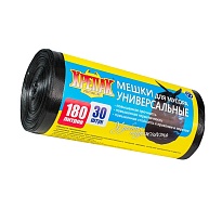 Мешки для мусора 180 л, черные, в рулоне 30 шт., ПНД, 20 мкм, 1150х800 мм, Крепак, 4607075710139 в Ярославле