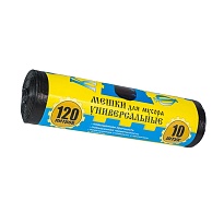 Мешки для мусора 120 л, с ушками, черные, в рулоне 10 шт., ПНД, 13 мкм, 1050х680 мм, Крепакоф, 4607075710252 в Ярославле