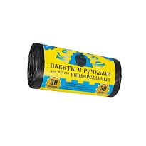 Мешки для мусора 30 л, с ручками, черные, в рулоне 30 шт., ПНД, 9 мкм, 620х480 мм, Крепакоф, 4607075710665 в Ярославле
