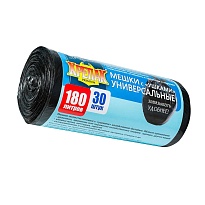 Мешки для мусора 180 л, с ушками, черные, в рулоне 30 шт., ПНД, 20 мкм, 1150х800 мм, Крепак, 4607075710399 в Ярославле