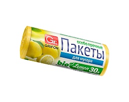 Мешки для мусора 30 л, ароматизированные, Лимон, желтые, в рулоне 20 шт., ПНД, 9 мкм, 560х530 мм, GRIFON Aroma, 101-020 Li в Ярославле