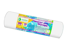 Мешки для мусора 30 л, белые, в рулоне 20 шт., ПНД, 7 мкм, 600х500 мм, MIRPACK Classik, 302042 в Ярославле