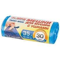 Мешки для мусора 35 л, с ушками, синие, в рулоне 30 шт., ПНД, 11 мкм, 650х500 мм, LAIMA ULTRA, 607684 в Ярославле
