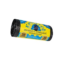 Мешки для мусора 30 л, с ушками, черные, в рулоне 30 шт., ПНД, 8 мкм, 580х460 мм, Крепакоф, 4607075710412 в Ярославле