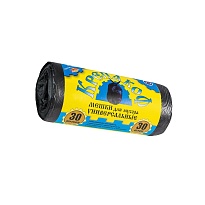 Мешки для мусора 30 л, с ушками, черные, в рулоне 30 шт., ПНД, 8 мкм, 580х460 мм, Крепакоф, 4607075710238 в Ярославле