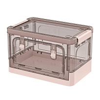 Ящик пластиковый складной прозрачный коричневый, дно розовое, 360х235х230 мм, с колесиками в Ярославле